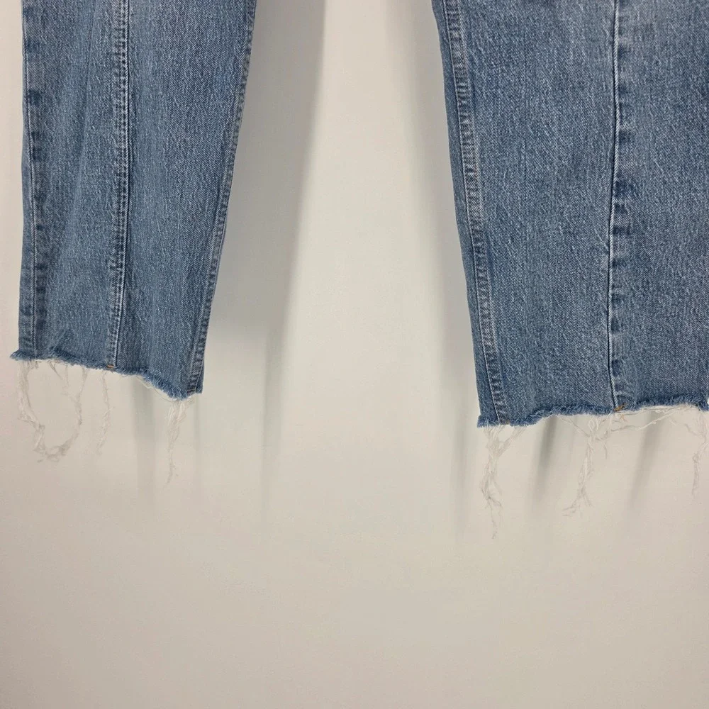 Gap Cheeky Straight Jeans 33 16 Reg Blue High Rise Front‎ Seam Raw Hem Boho 90s